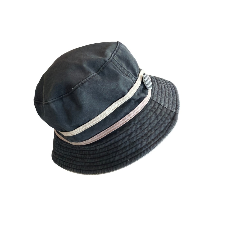 GAP‎ Washed Black Cotton Bucket Hat Contrast Trim Striped Button M/L RN54023